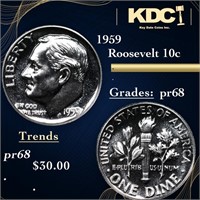 Proof 1959 Roosevelt Dime 10c Grades GEM++ Proof