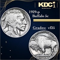 1929-p Buffalo Nickel 5c Grades vf+