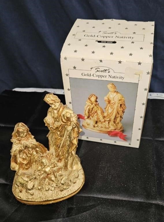 gold copper nativity set