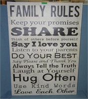 Family Rules decorative wall sign on canvas