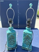 27" pair of turquoise ceramic lamps