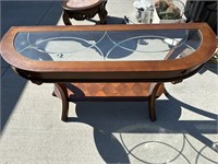 52” glass top wood sofa table