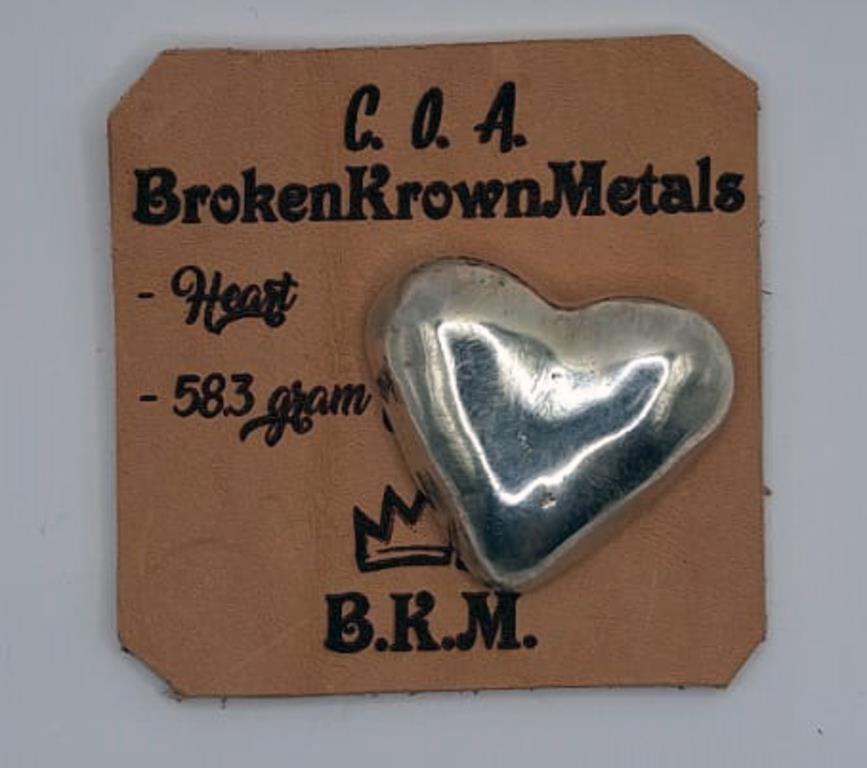58.3 g 999 Silver Hand Poured Heart Artisan Bar