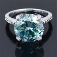 APPR $4300 Moissanite Ring 7.35 Ct 925 Silver