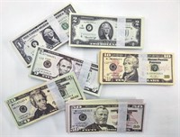6 x Stacks of 100 USD Prop Money Notes $1 to $50