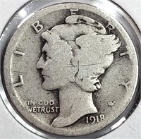 1918 USA Silver Mercury Dime