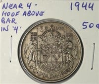 1944 Canada Silver 50 Cents - Hoof Above Bar in 4