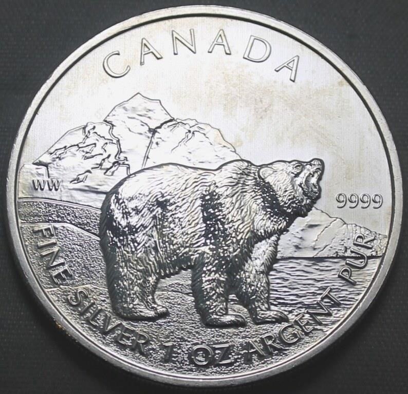 Canada $5 Wildlife 1oz Silver Bullion  2011 Grizzl
