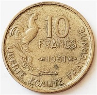 1951 France 10 FRANCS coin bronze