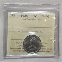 ICCS CAN 1924 5 Cents MS-62