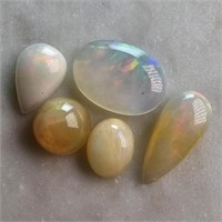 15 Ct White Fire Opal Stones Lot of 5 Pcs, Mix Sha