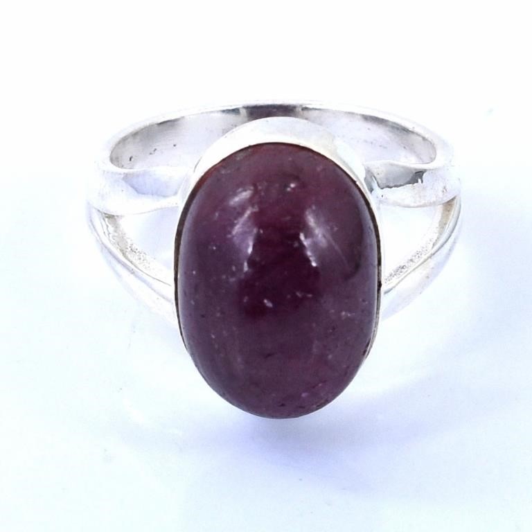 Cabochon Ruby Gemstone Ring, 925 SilverUS 7