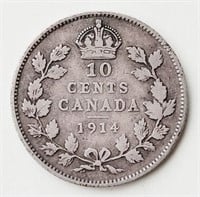 Canada 1914 George V 10 CENTS silver coin