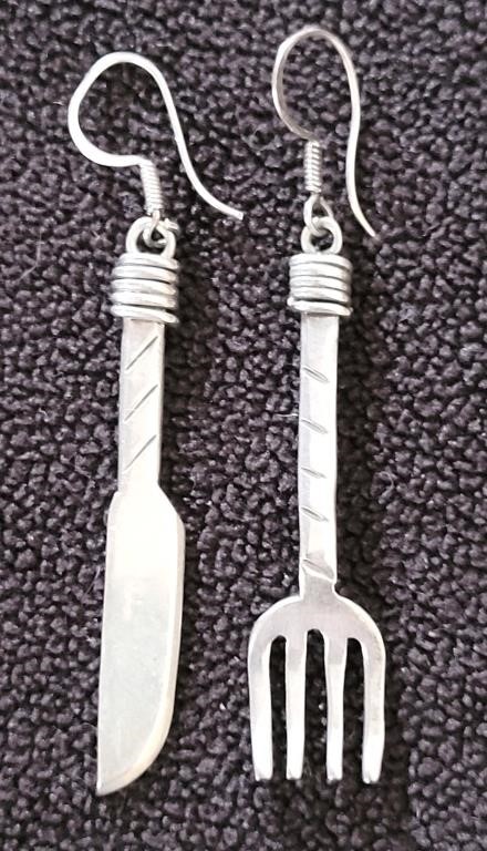 .925 Silver Earrings - Knife & Fork