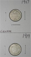 1917 & 1919 Canada .925 Silver 10 Cents