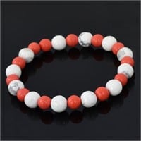 Howlite and Coral Gemstone Stretchable Bracelet