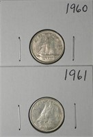 1960 & 61 Canada Silver 10 Cents