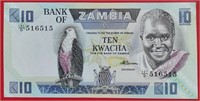 Zambia 1980-1988, 10 KWACHA banknote UNC.