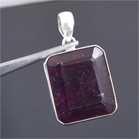 12.4 Grams Emerald Cut Ruby Gemstone Pendant, 925