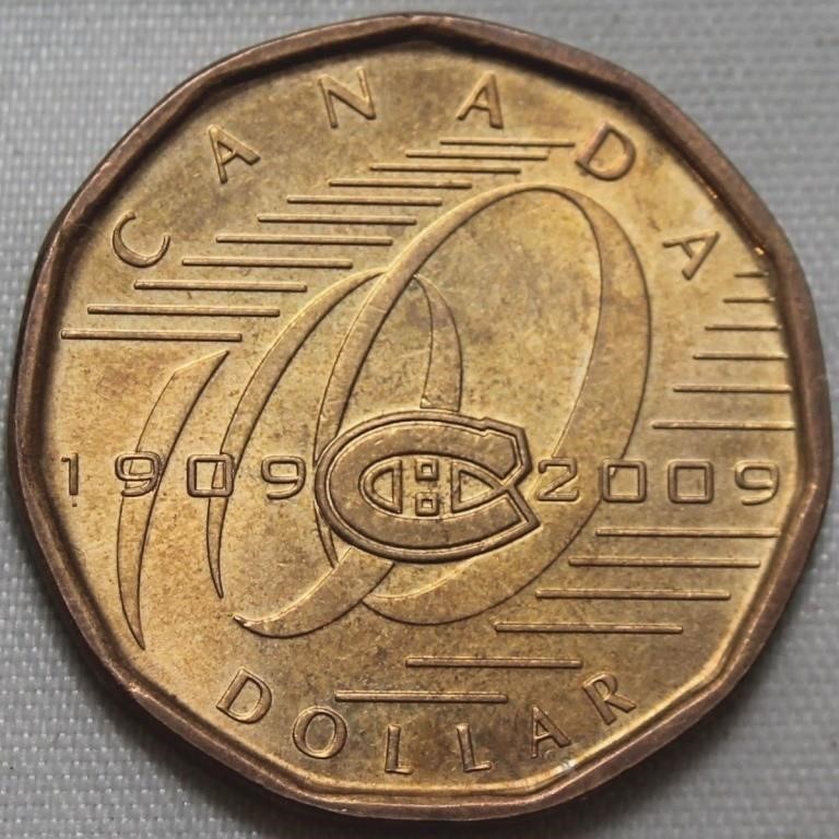 Canada Loonie Dollar 2009 Montreal Canadiens 100th