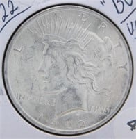 1922 BU/UNC Peace Silver Dollar.