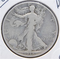 1938-D Walking Liberty Silver Half Dollar.