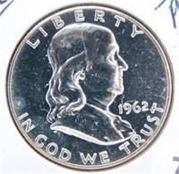 1962 BU/Proof Franklin Silver Half Dollar.