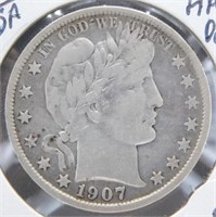 1907-S Barber Silver Half Dollar.