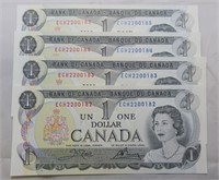 Canada  Lot of 4 One Dollar  Banknotes - 1973 BC-4