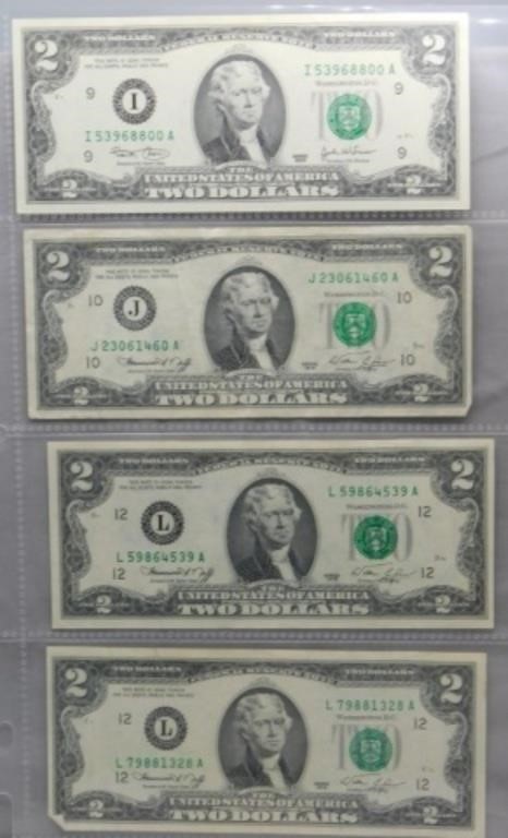 (3) 1976 and (1) 2003 Nice $2 Federal Reserve