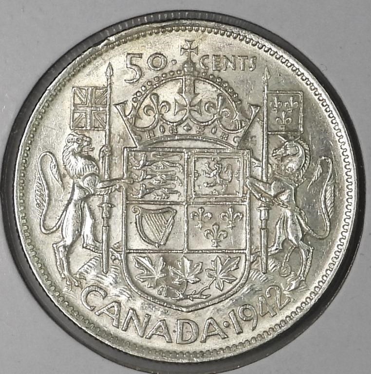 1942 Narrow Date Canada Silver 50 Cents