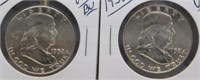 (2) 1958-D UNC/BU Franklin Silver Half Dollars.