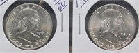 (2) 1961-D UNC/BU Franklin Silver Half Dollars.