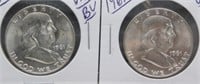 (2) 1961-D UNC/BU Franklin Silver Half Dollars.