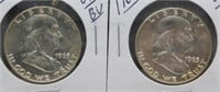 (2) 1963-D UNC/BU Franklin Silver Half Dollars.