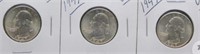 (3) 1947 UNC Washington Silver Quarters.