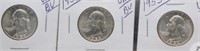 (3) 1953 UNC/BU Washington Silver Quarters.