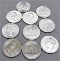 (10) 1961-D UNC and Toning Franklin Silver Half