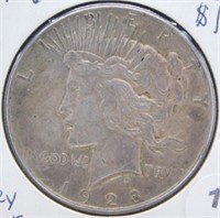 1928 Key Date Peace Silver Dollar.