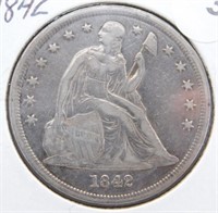 1842 Liberty Seated Dollar.