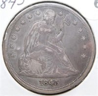 1845 Liberty Seated Dollar.