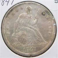 1847 Liberty Seated Dollar.