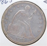1865 Liberty Seated Dollar.