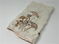 1970s Mushroom Embroidered Tea Towel Linen