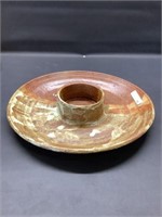 Signed pottery chip & dip platter 10"d