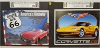2-LITHOGRAPHED METAL CORVETTE SIGNS 16X13