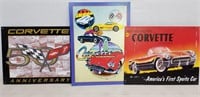 3-LITHOGRAPHED METAL CORVETTE SIGNS 16X13