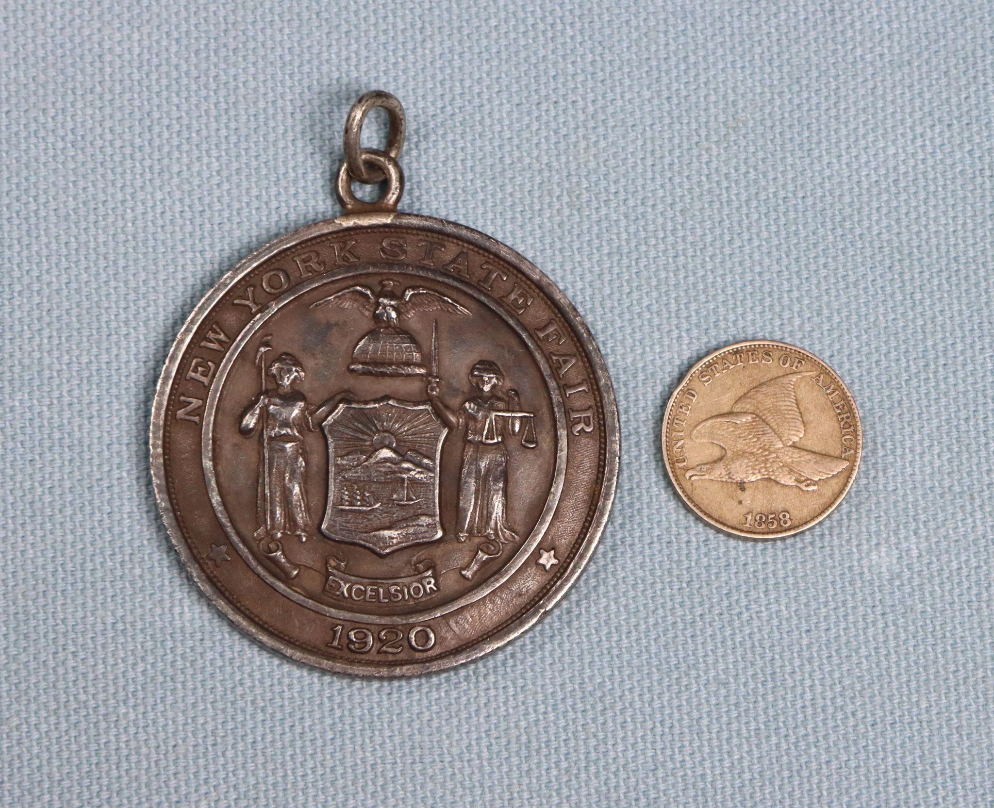 1858 Flying Eagle Cent + NYS Fair Medal