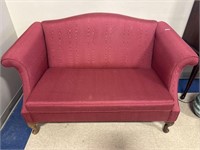 Upholstered Armed Love seat queen anne legs
