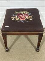 Antique bench with needle point upholstered top